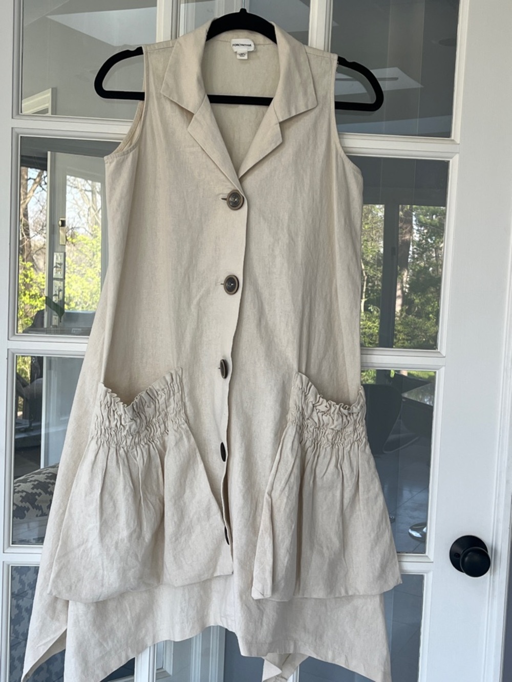ForCynthia Linen Blend Shirt Dress Asymmetrical Hem Button Up Lagenlook XS - Picture 4 of 5